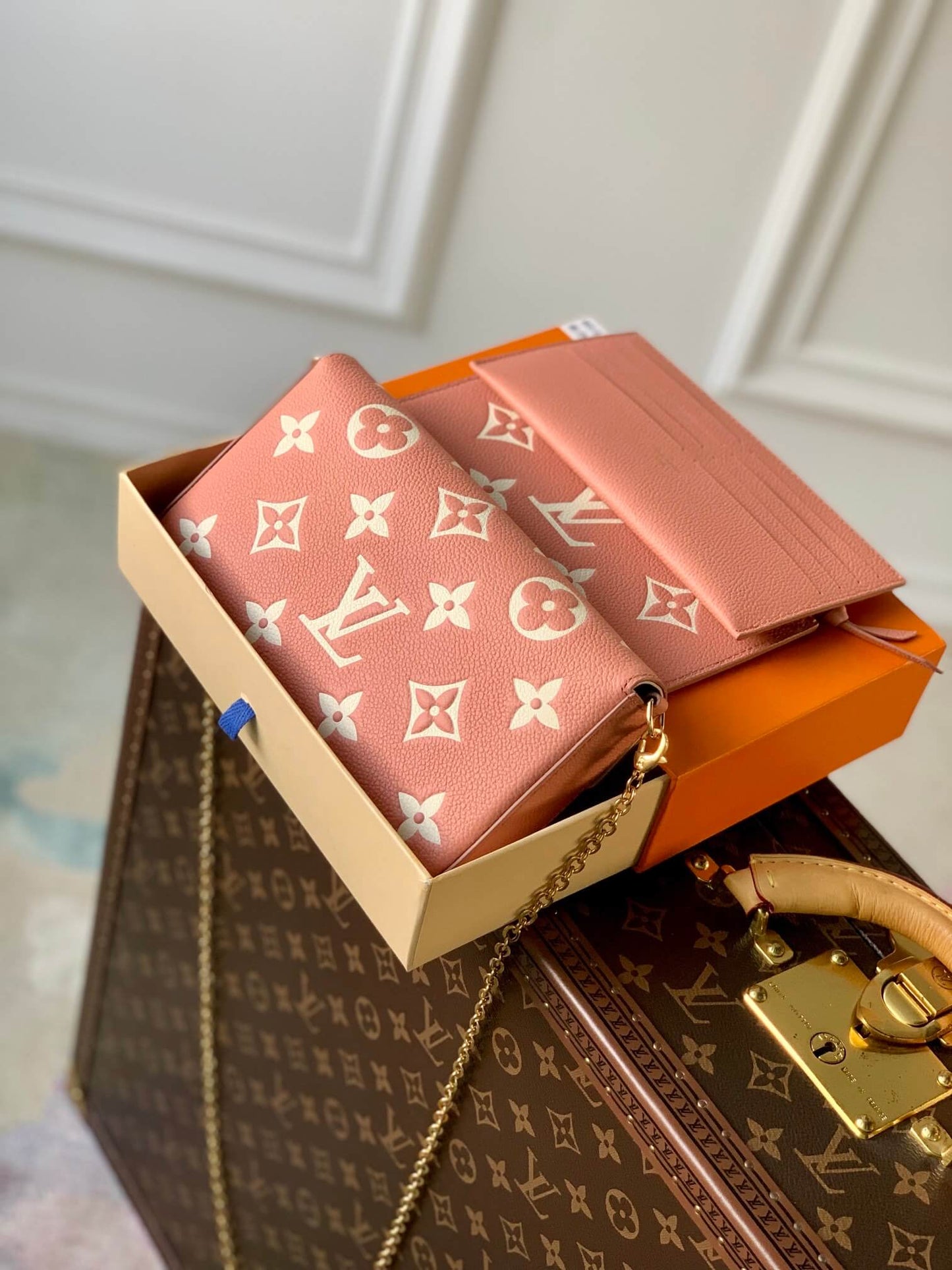 m61276 felicie mini monogram 21cm rose pink shoulder bag cross body bags three in one