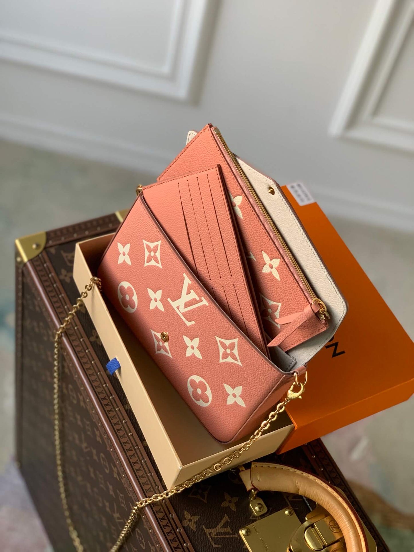 m61276 felicie mini monogram 21cm rose pink shoulder bag cross body bags three in one