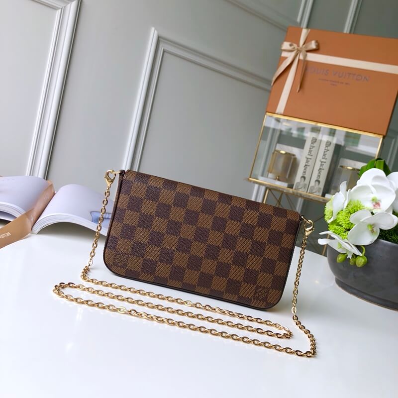 m63032 felicie gm 21cm chain bag damier cowhide real leather