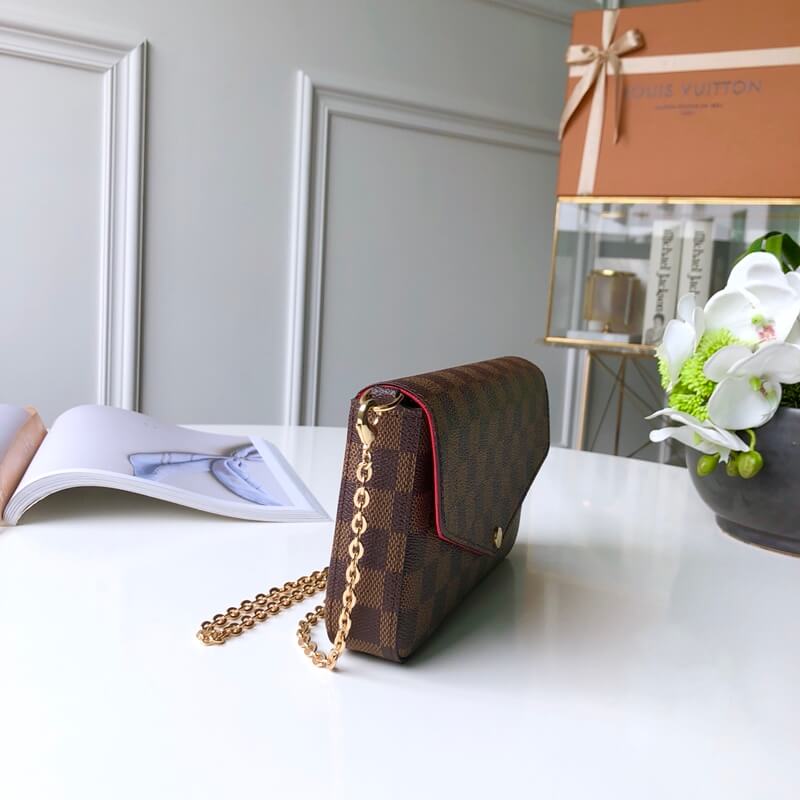 m63032 felicie gm 21cm chain bag damier cowhide real leather