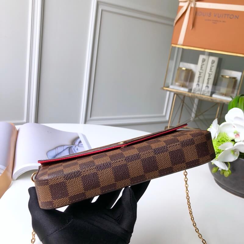 m63032 felicie gm 21cm chain bag damier cowhide real leather