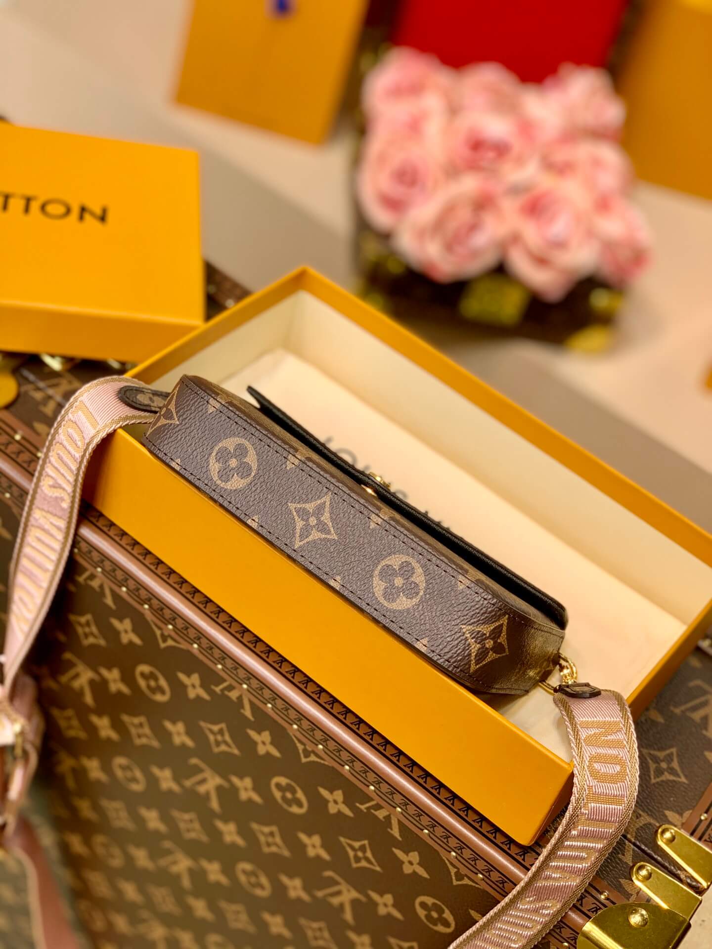 m80091 multi pochette felicie 17cm monogram coffee