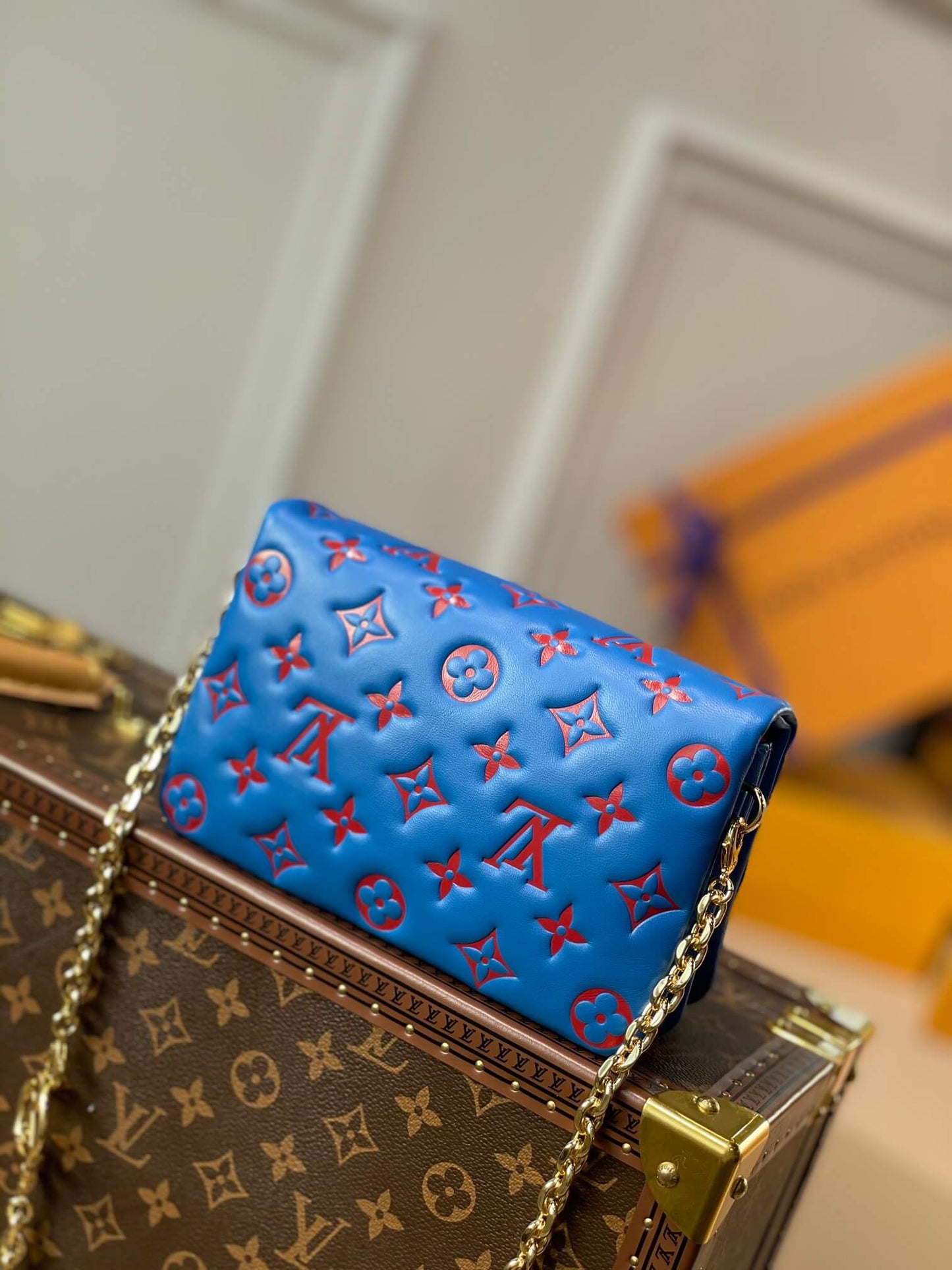m80742 pochette coussin mini monogram 20cm blue cowhide leather