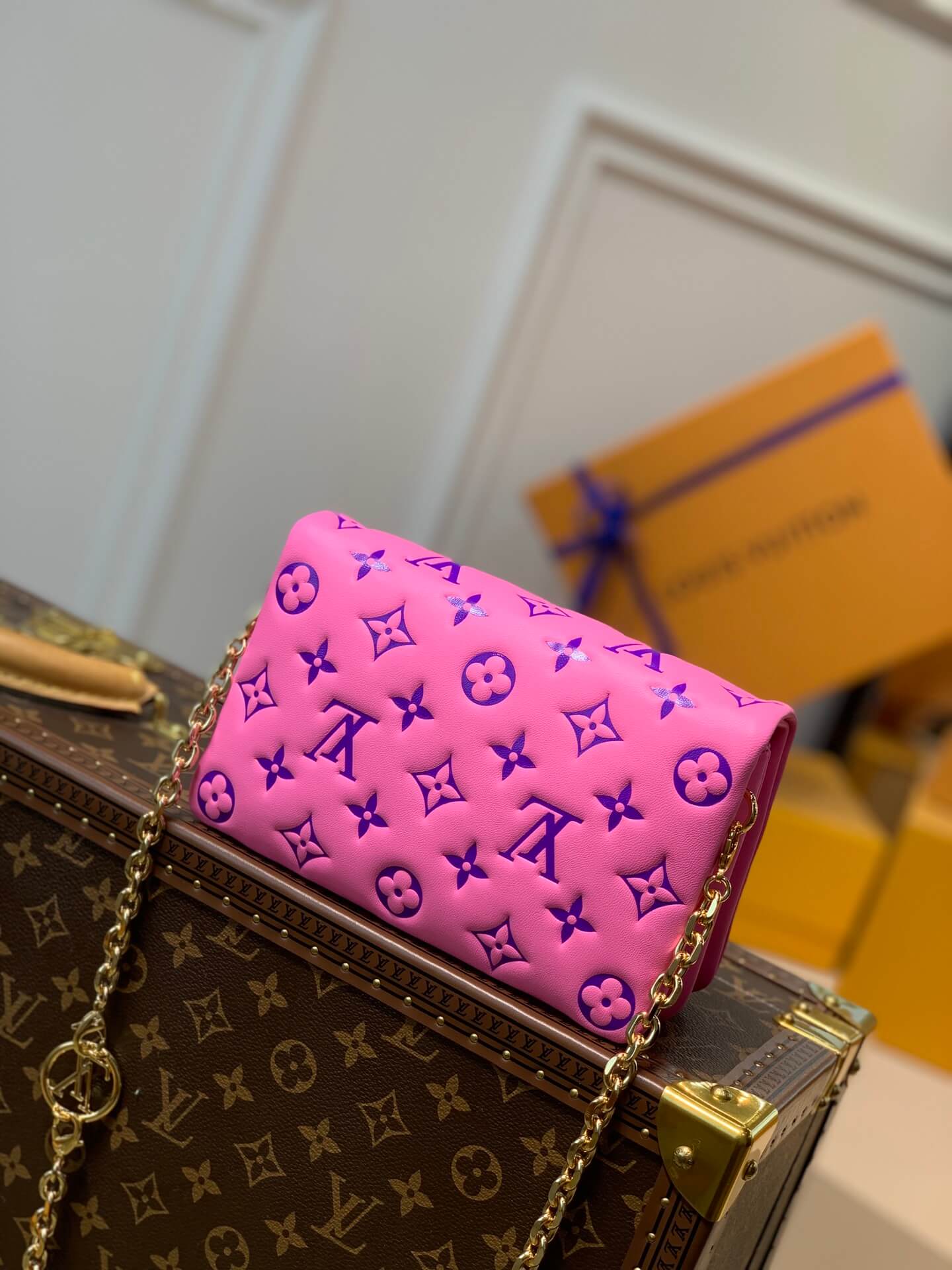 m80742 pochette coussin mini monogram 20cm rose red cowhide leather