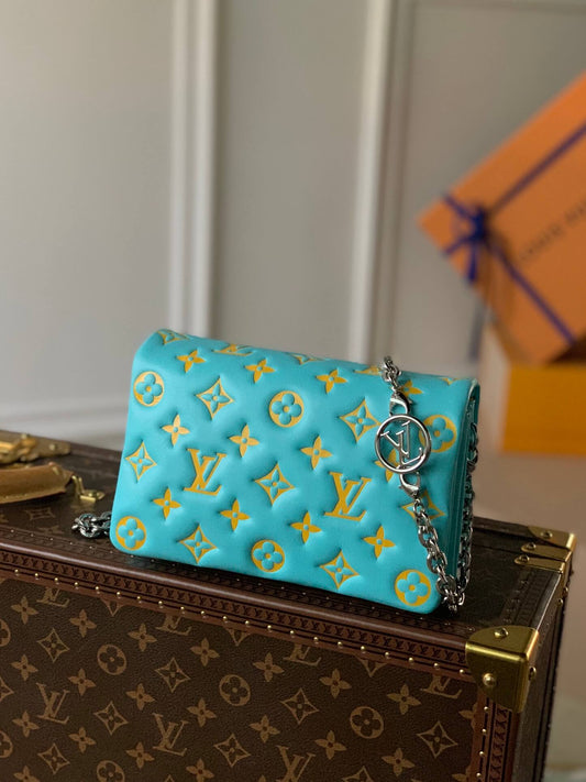 m80744 pochette coussin mini monogram 20cm light blue yellow cowhide leather