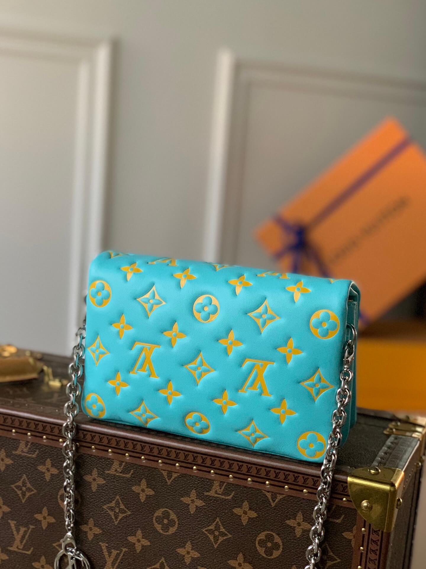 m80744 pochette coussin mini monogram 20cm light blue yellow cowhide leather