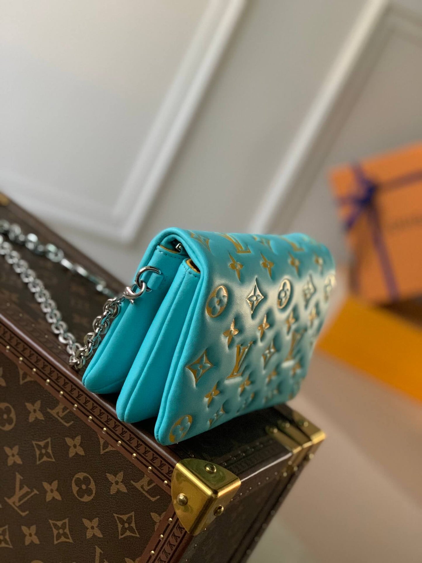 m80744 pochette coussin mini monogram 20cm light blue yellow cowhide leather