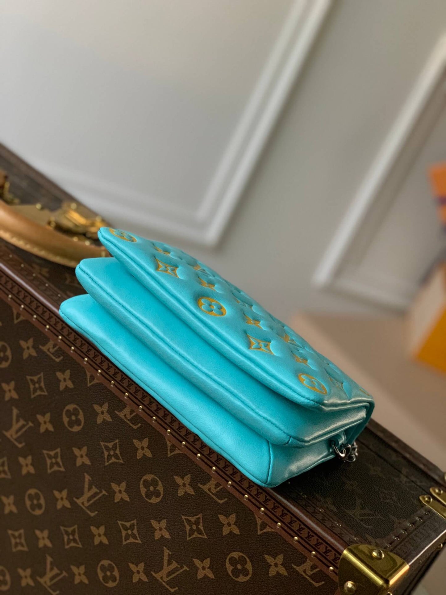 m80744 pochette coussin mini monogram 20cm light blue yellow cowhide leather