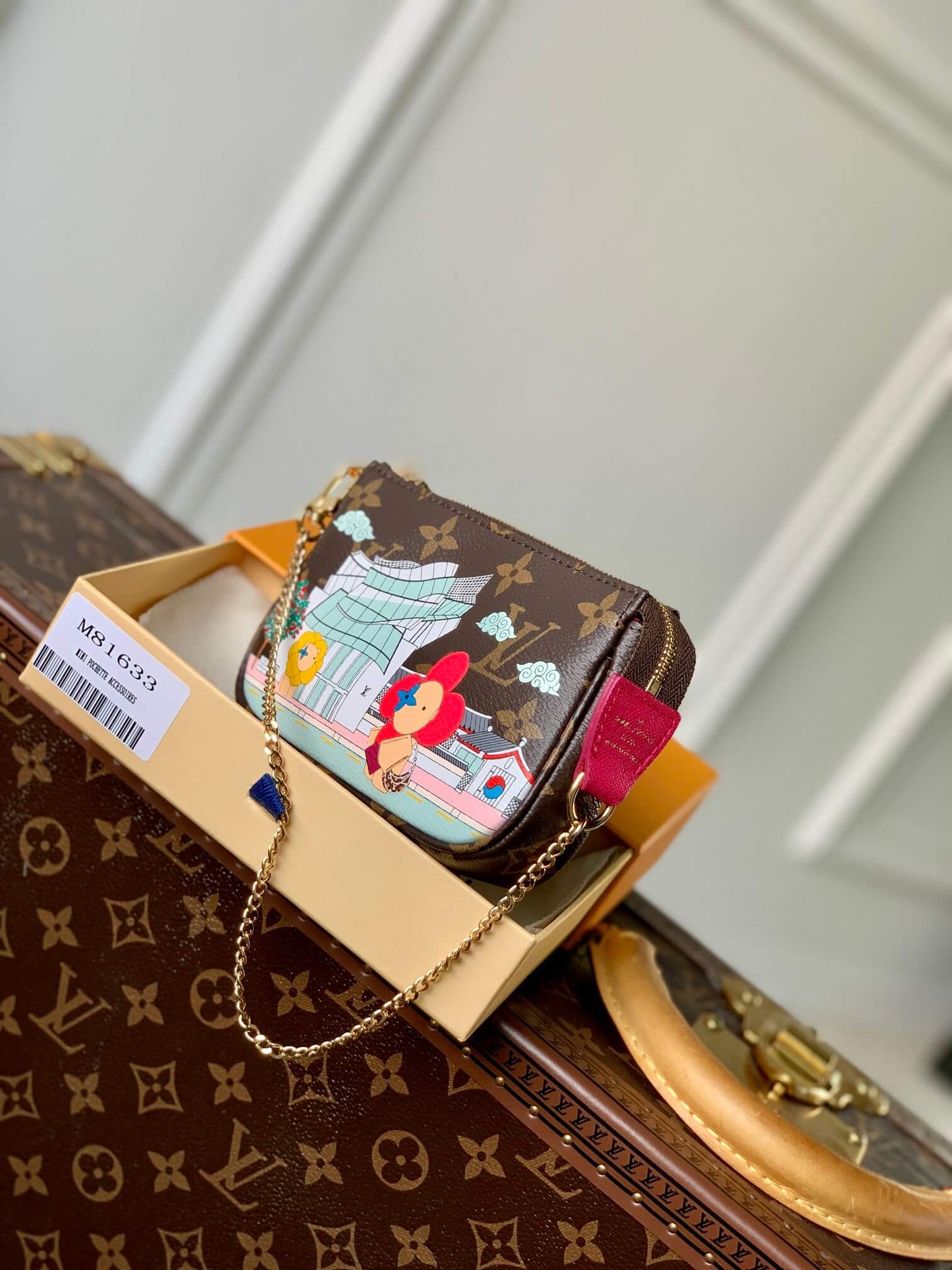 m81633 mini pochette accessoires monogram 15 5cm rose red