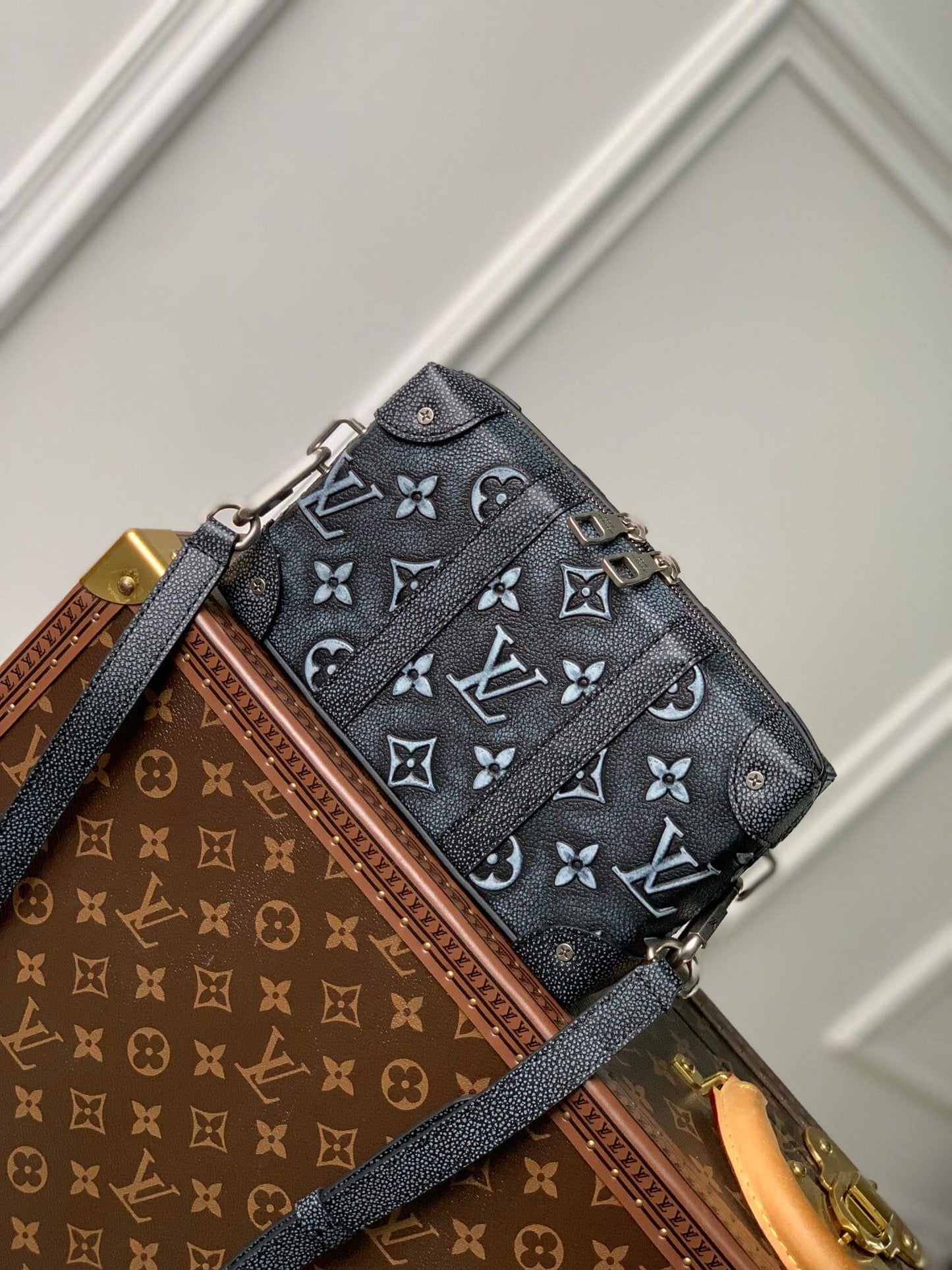 m81776 mini soft trunk monogram 22 5cm denim grey sac plat man bag mens bag