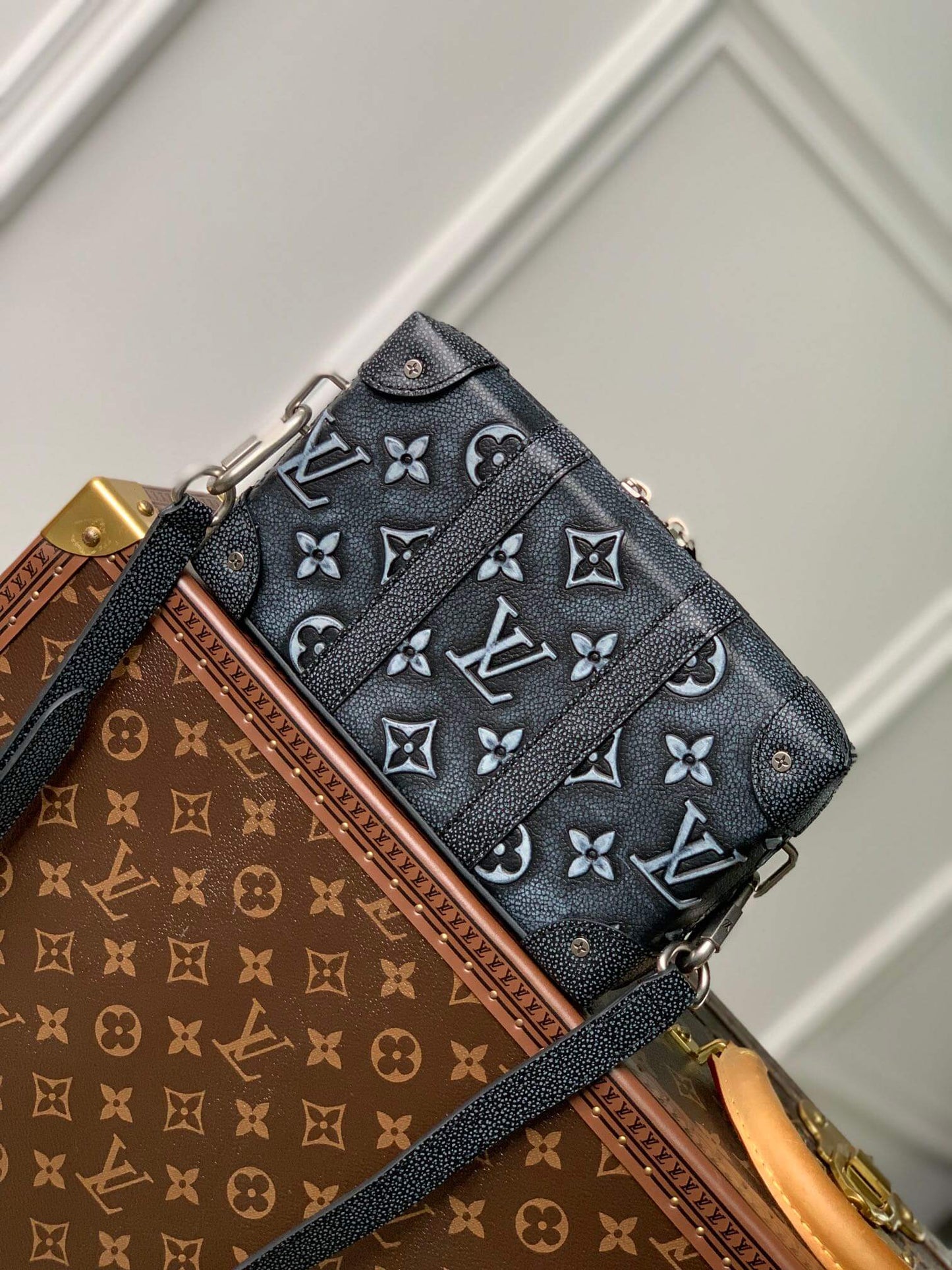 m81776 mini soft trunk monogram 22 5cm denim grey sac plat man bag mens bag