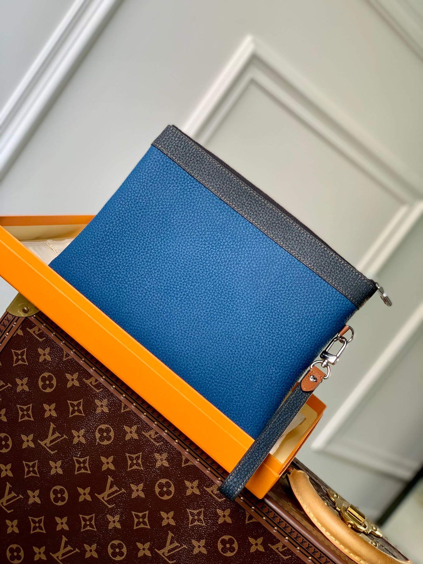m81781 pochette to go 30cm blue full leather pochette to go taurillon mens bag man bag clutch bag