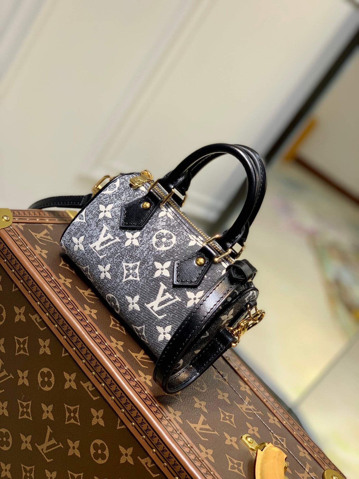 m82242 nano speedy monogram 16cm black jeans shoulder bag cross body bags handbag