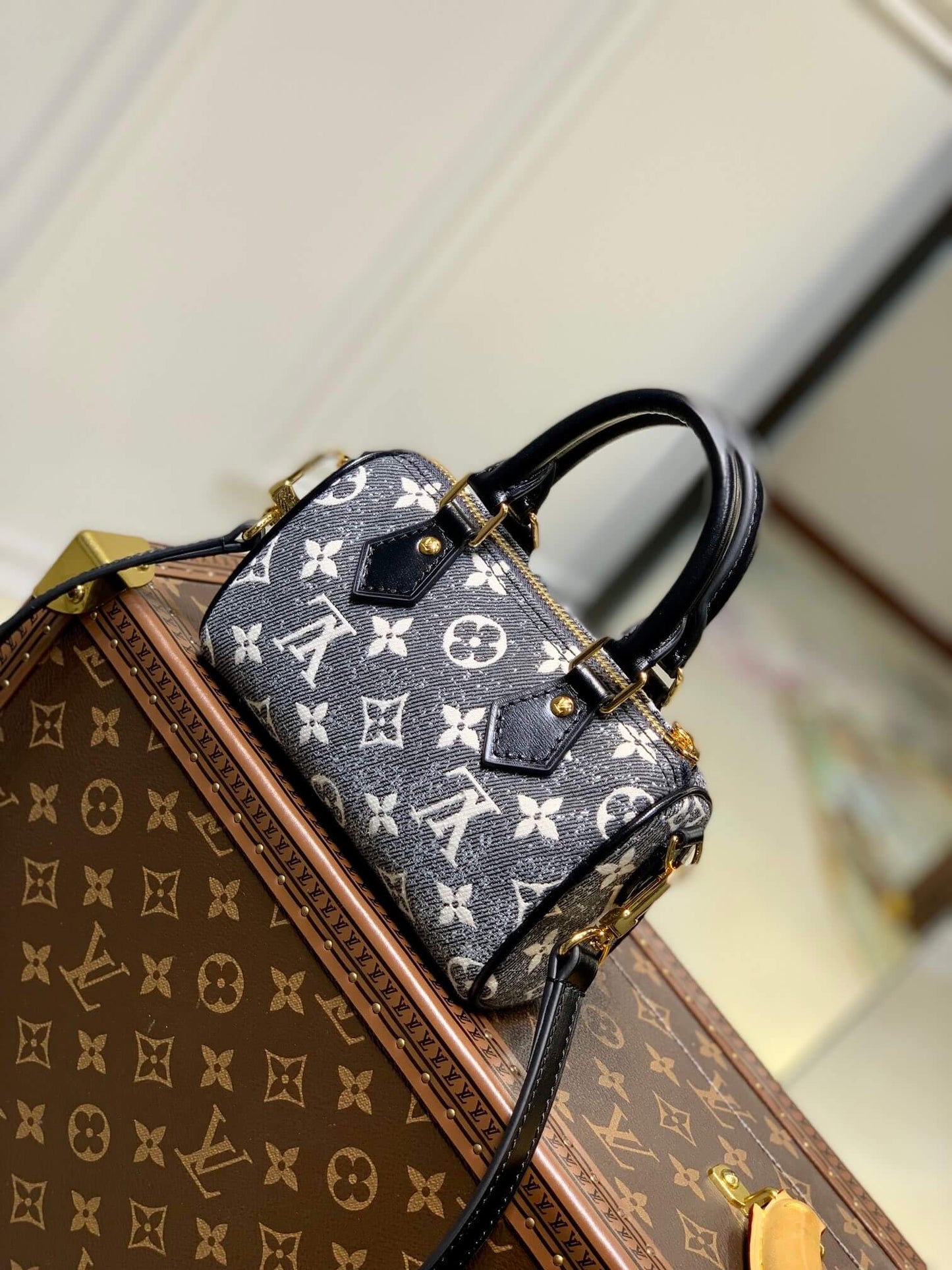 m82242 nano speedy monogram 16cm black jeans shoulder bag cross body bags handbag