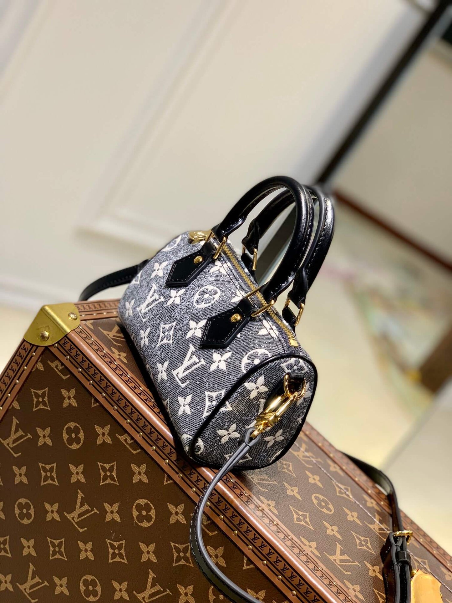m82242 nano speedy monogram 16cm black jeans shoulder bag cross body bags handbag