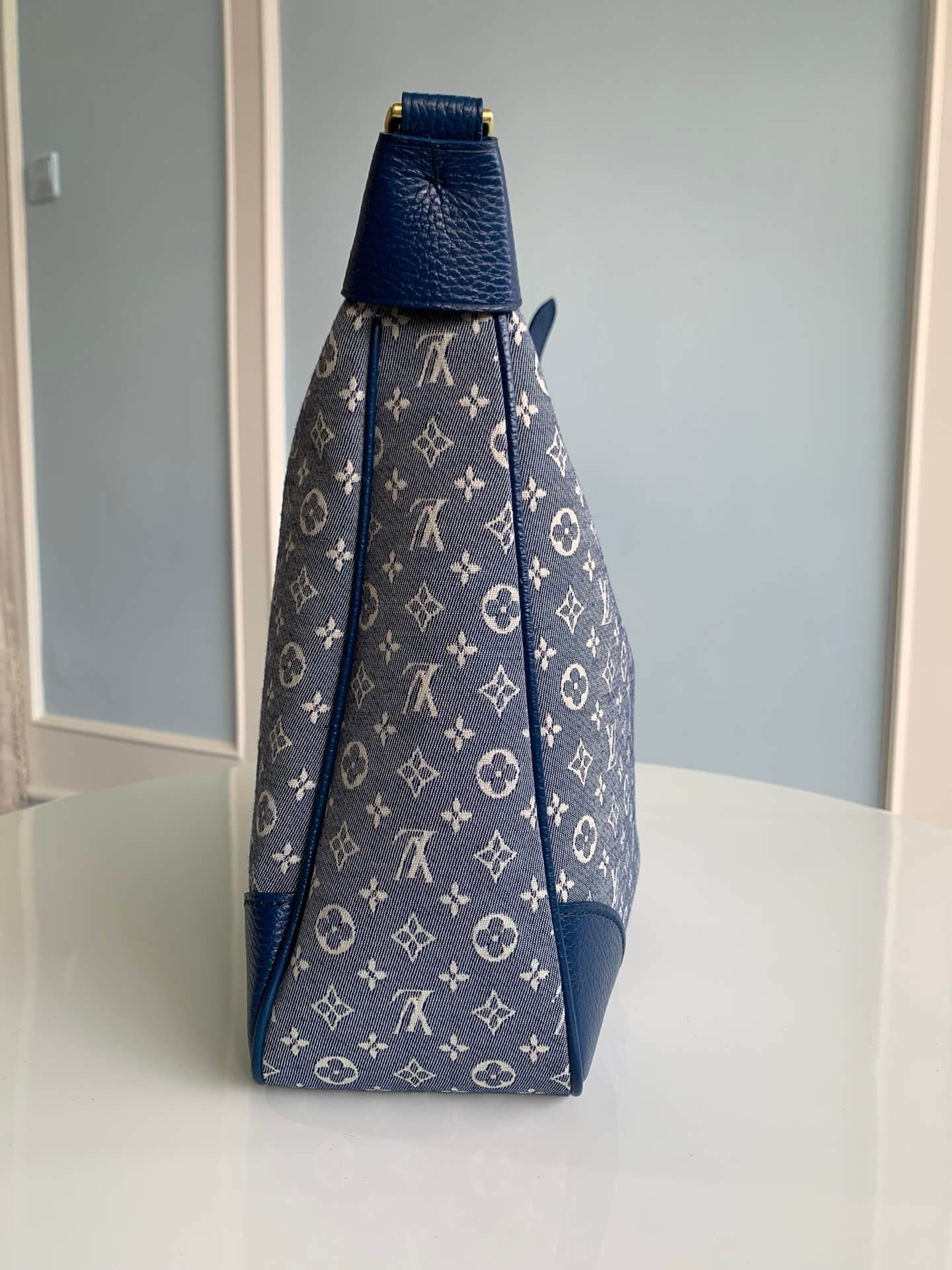 m95225 boulogne monogram unisex shoulder bag denim blue 19cm