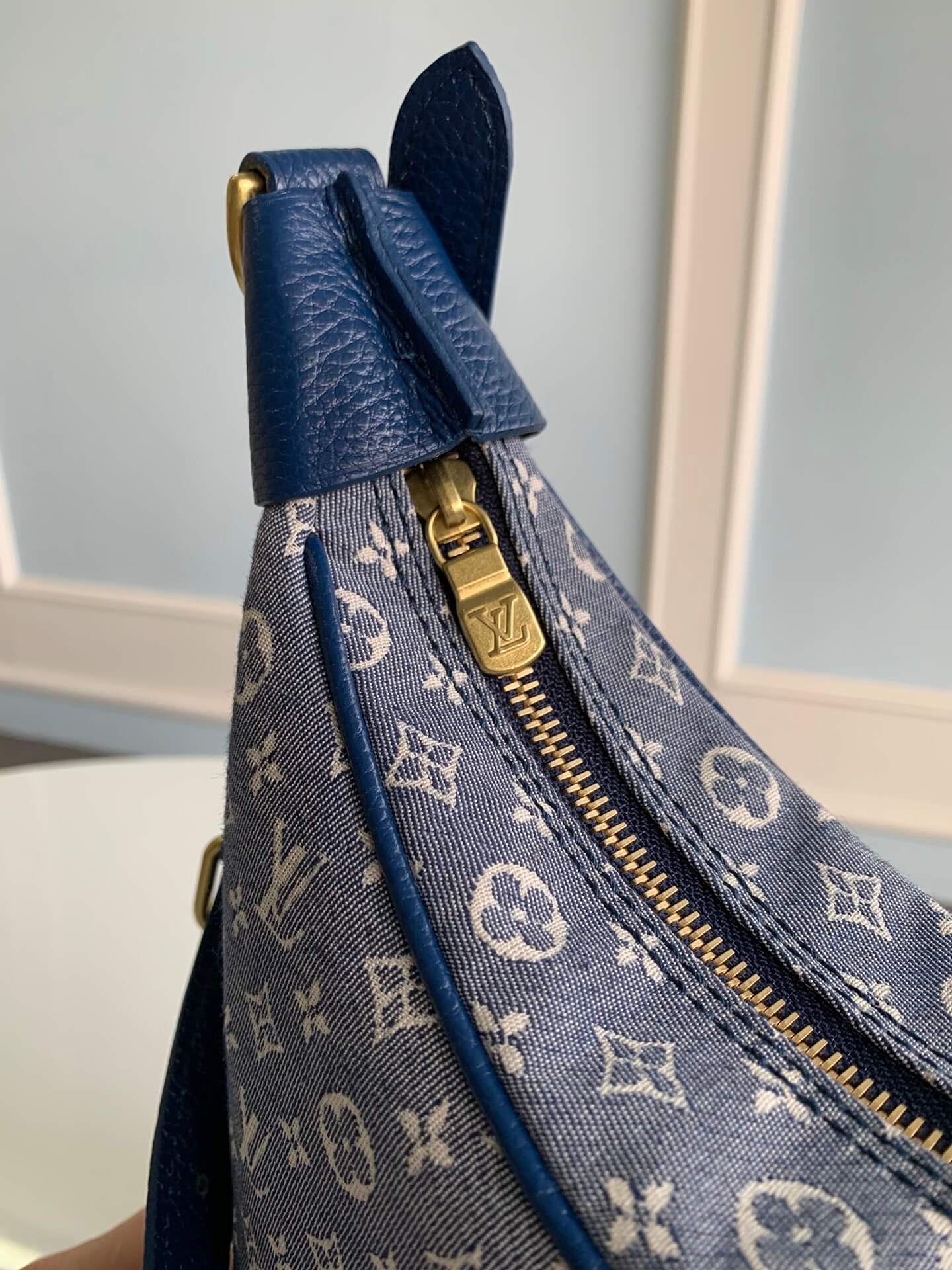 m95225 boulogne monogram unisex shoulder bag denim blue 19cm