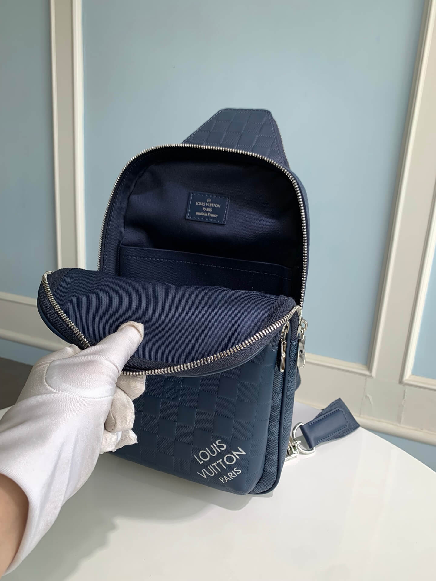 n40439 avenue slingbag damier graphite 20cm blue bumbag