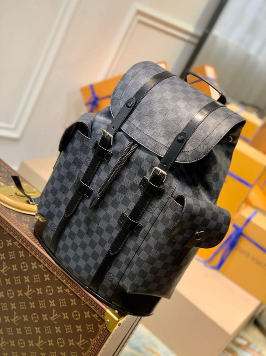 n41379 christopher montsouris monogram 41cm grey damier damier graphite canvas body cowhide real leather