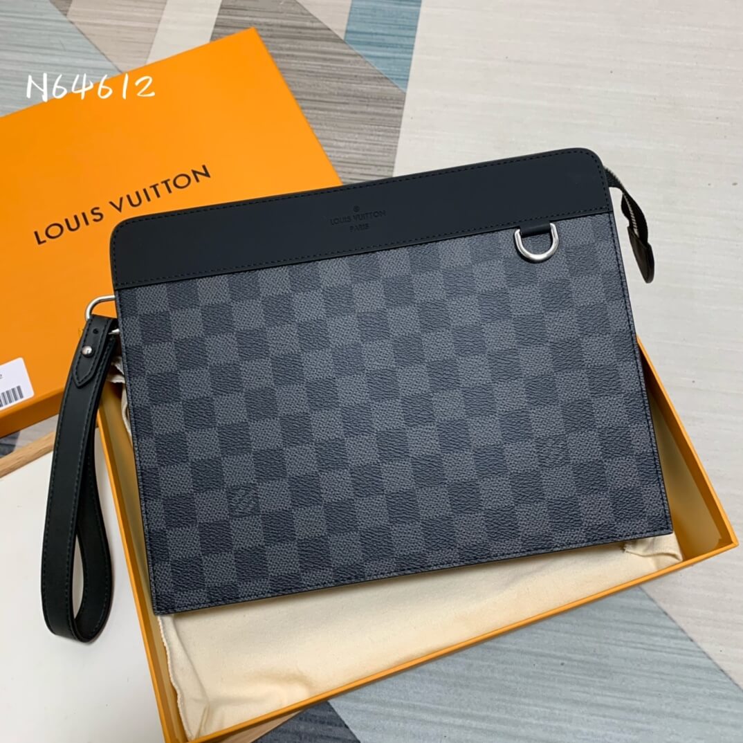 n64612 pochette voyage mens bag 27cm grey monogram