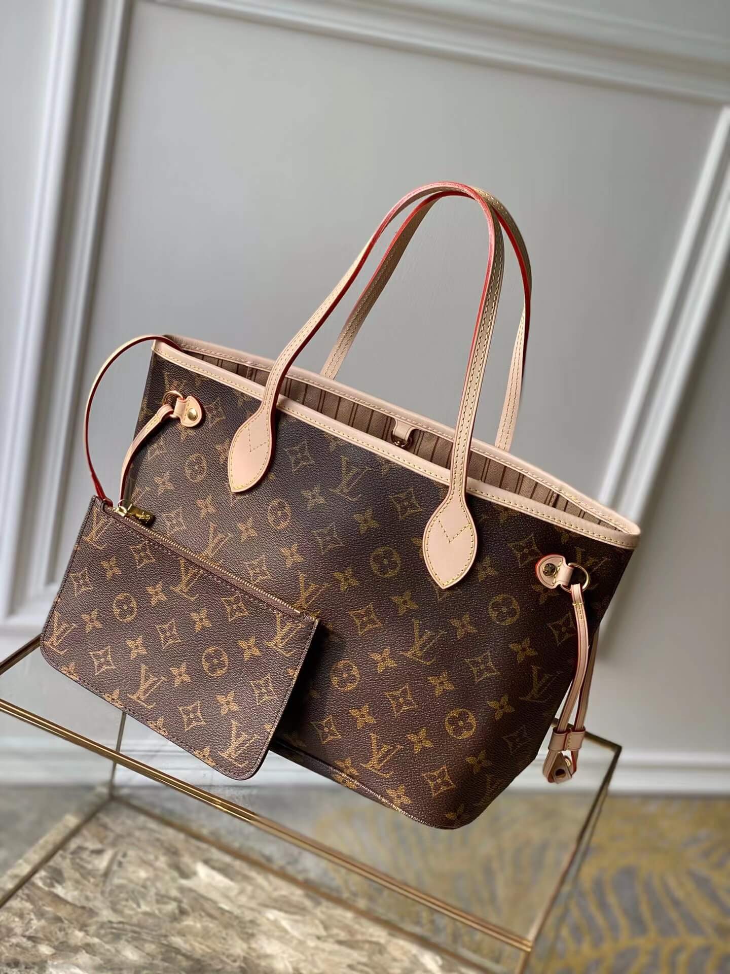 neverfull pm tote bag monogram apricot inside m41245 my lv heritage
