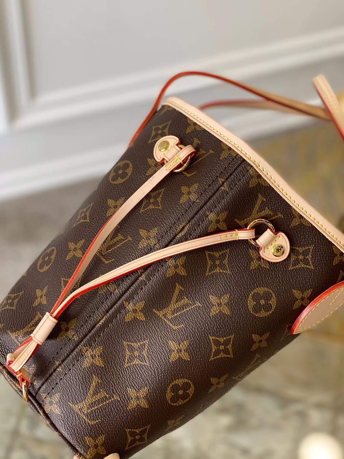 neverfull pm tote bag monogram apricot inside m41245 my lv heritage