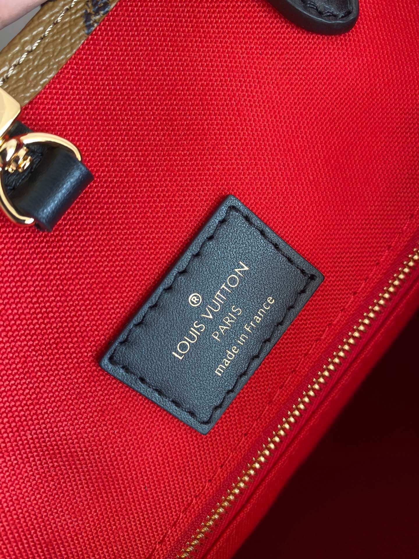 onthego mm tote bag m45321 brown red monogram reverse toron