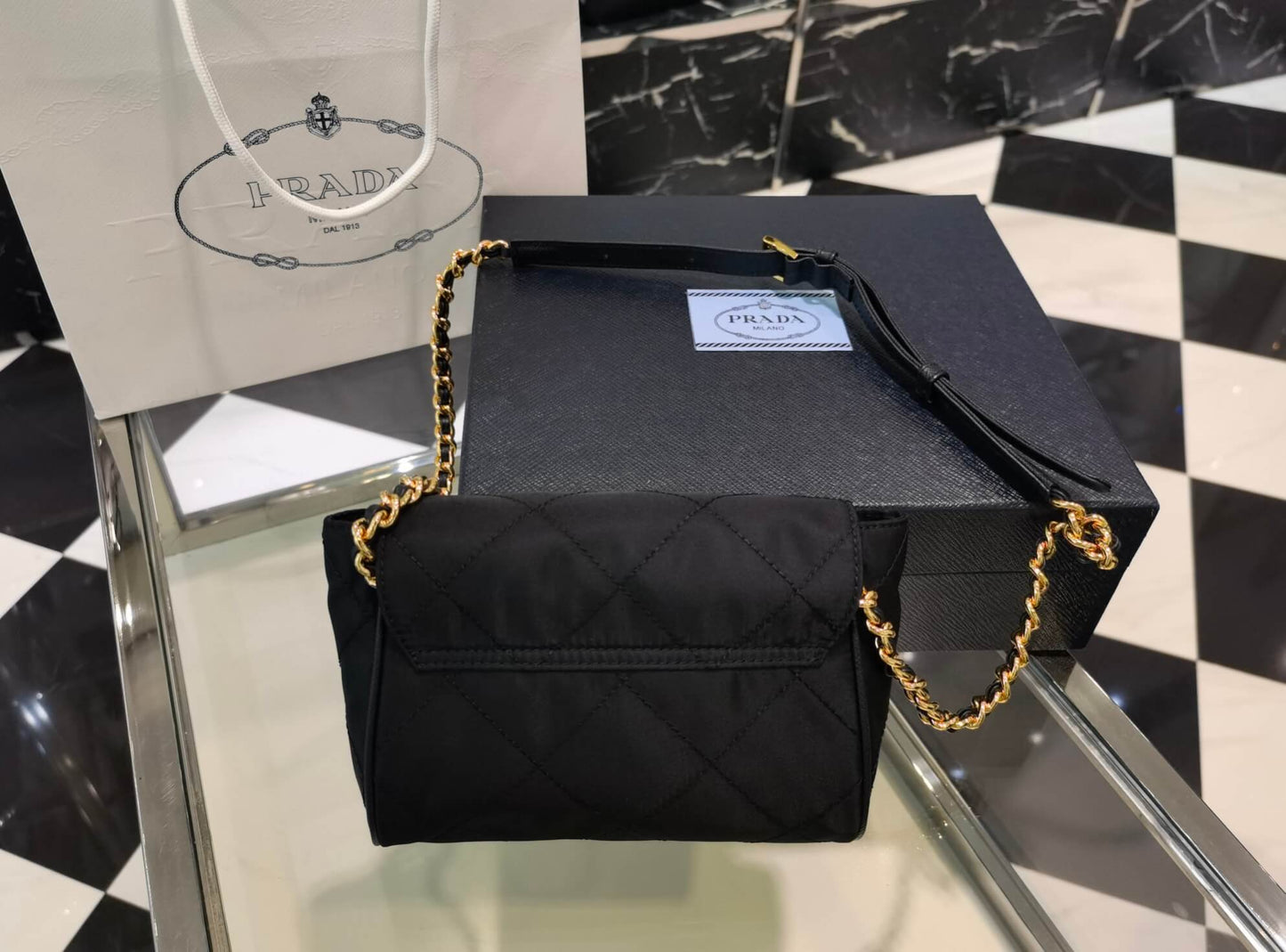 pra 1bd622 rhombus chain satchel black 18cm free shipping shoulder bag cosmetic bag