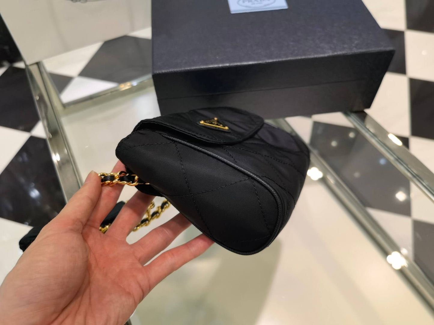 pra 1bd622 rhombus chain satchel black 18cm free shipping shoulder bag cosmetic bag