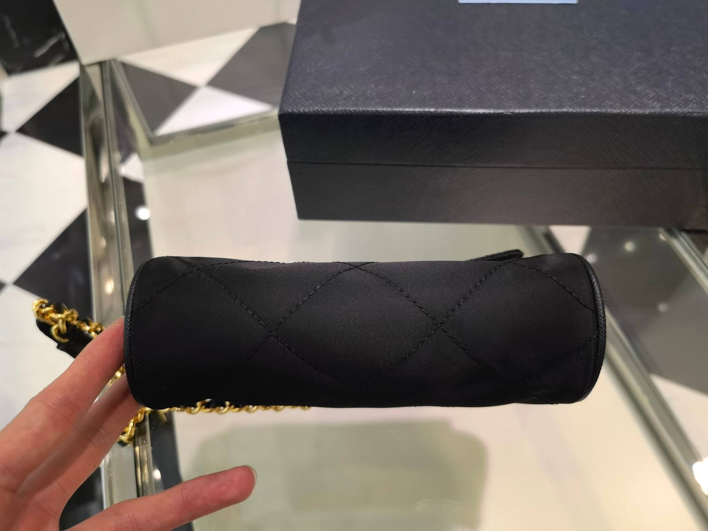 pra 1bd622 rhombus chain satchel black 18cm free shipping shoulder bag cosmetic bag