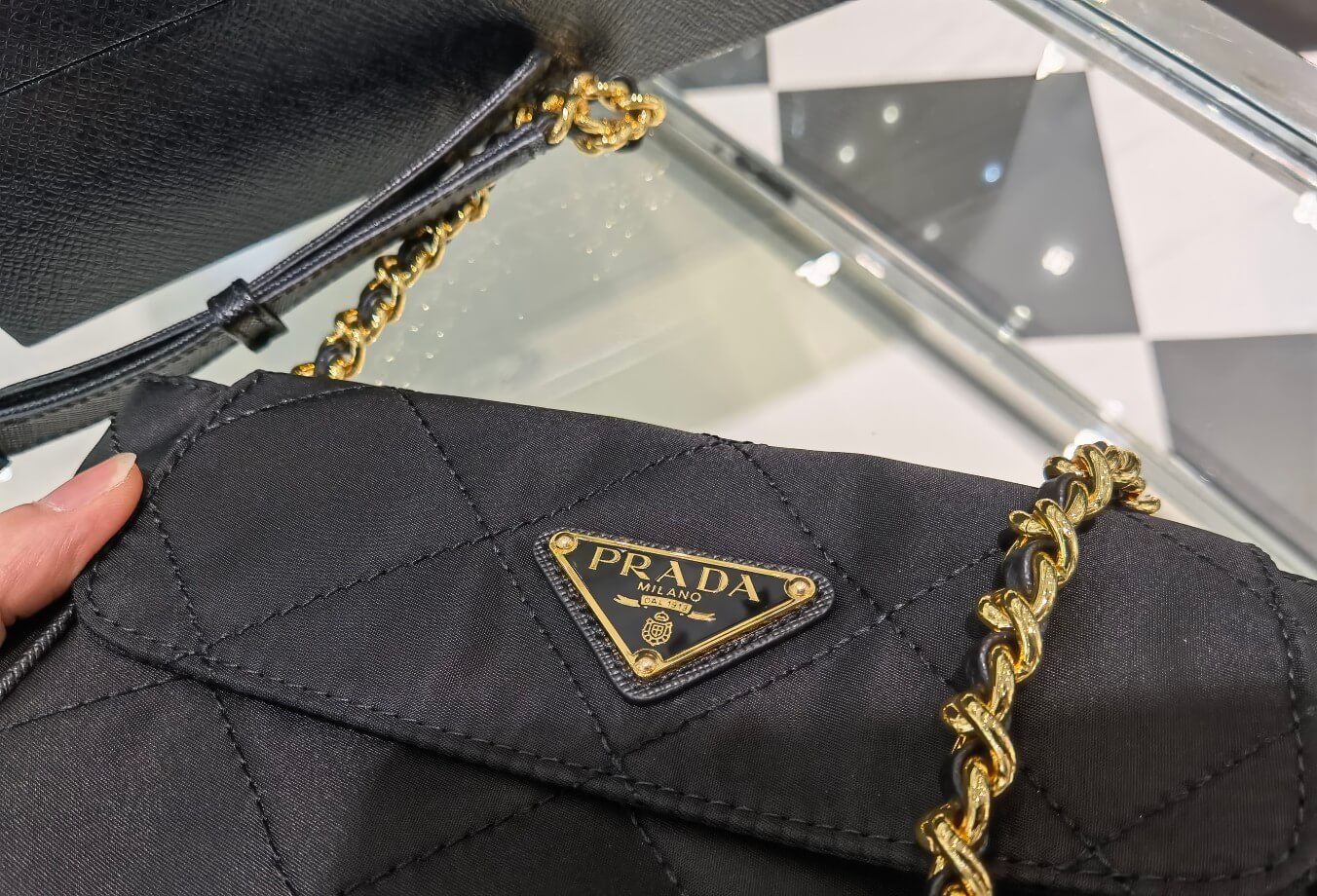 pra 1bd622 rhombus chain satchel black 18cm free shipping shoulder bag cosmetic bag