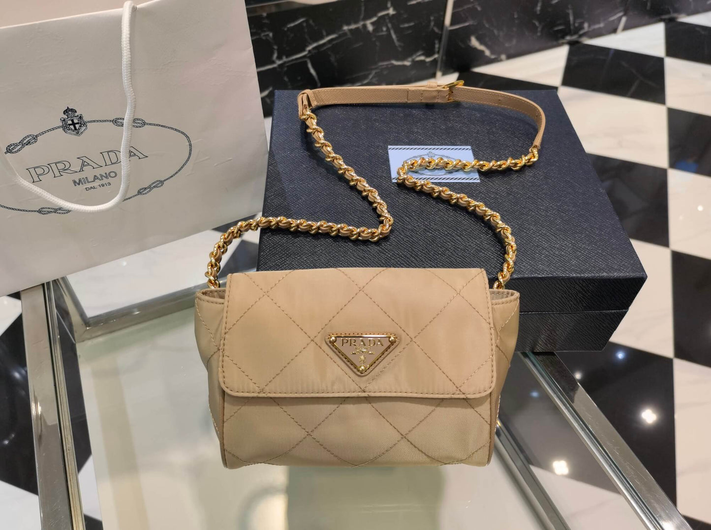 pra 1bd622 rhombus chain satchel yellow 18cm free shipping shoulder bag cosmetic bag