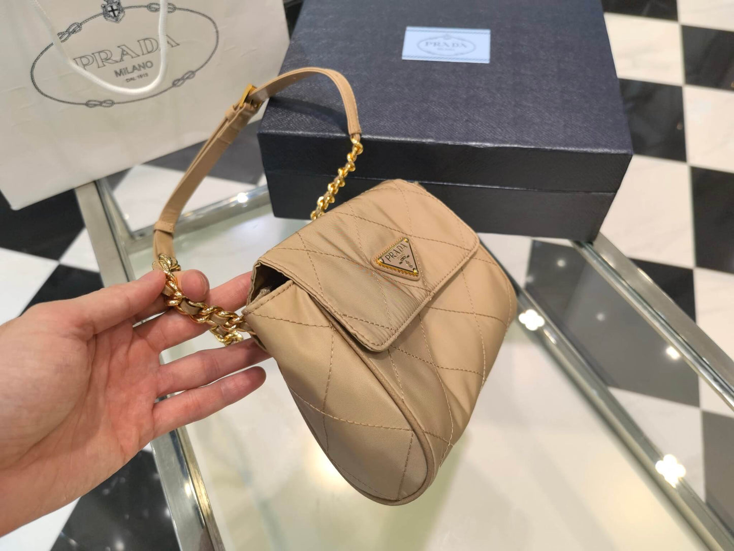 pra 1bd622 rhombus chain satchel yellow 18cm free shipping shoulder bag cosmetic bag