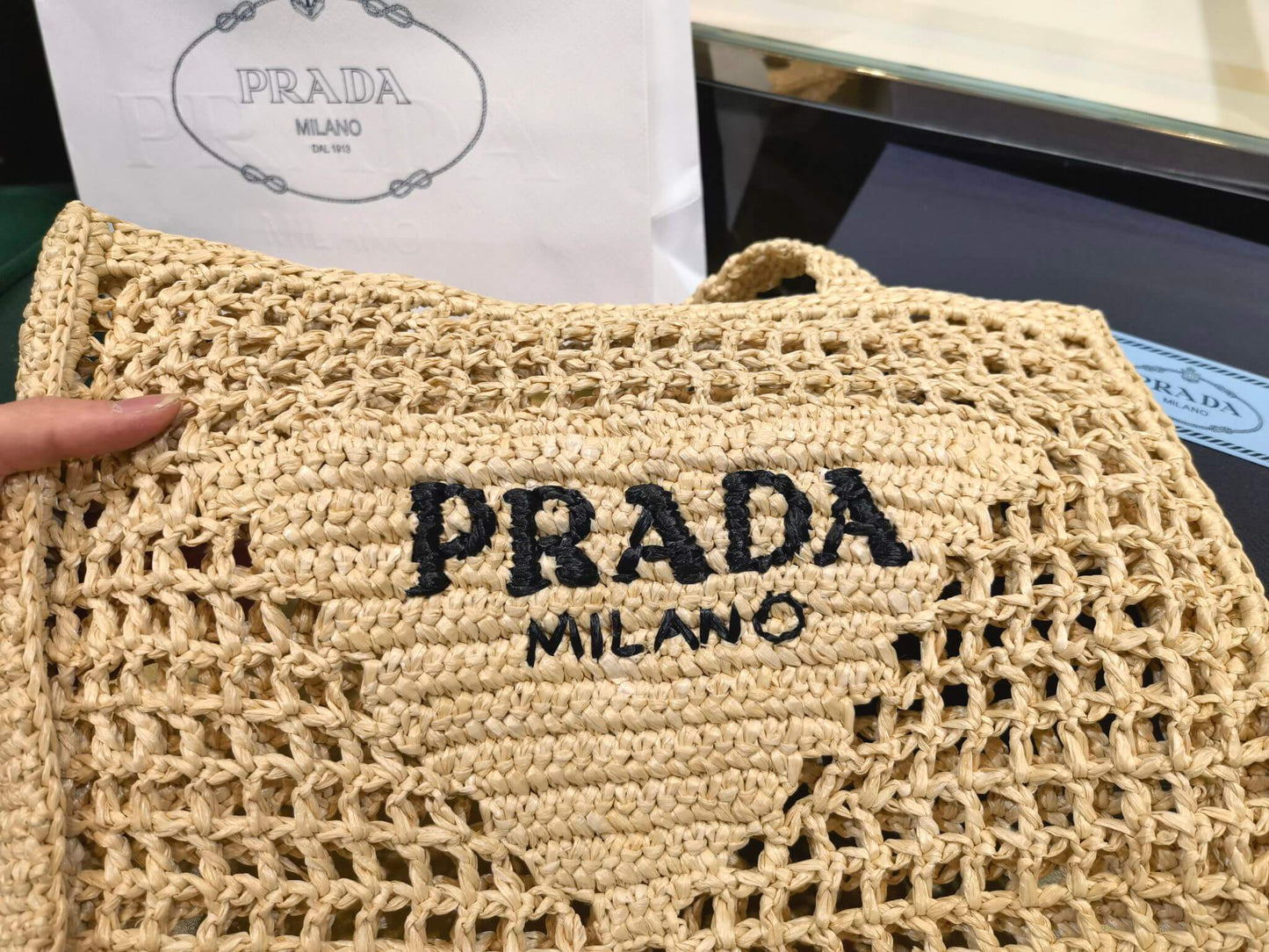 pra 1bg393 coconut fiber tote bag 36cm apricot