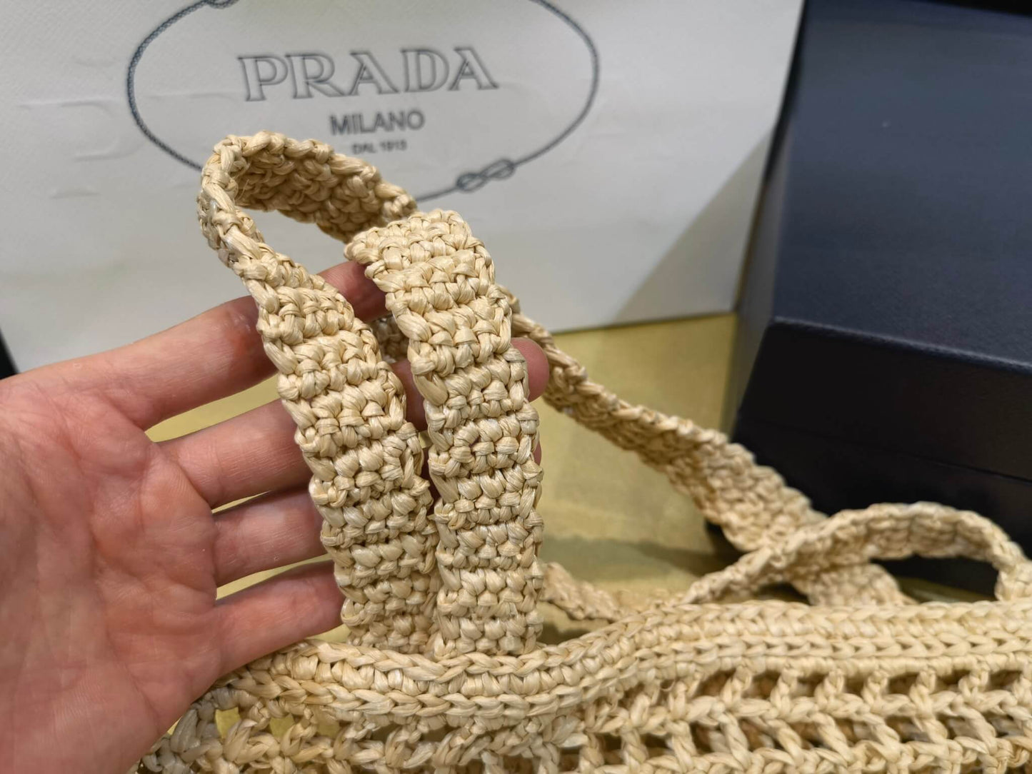 pra 1bg393 coconut fiber tote bag 36cm apricot