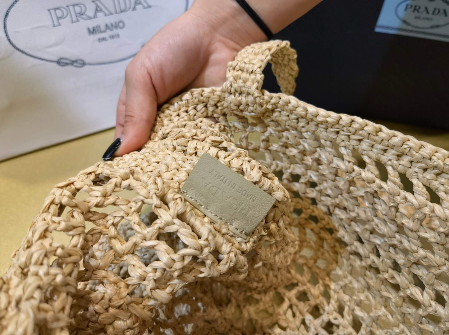 pra 1bg393 coconut fiber tote bag 36cm apricot