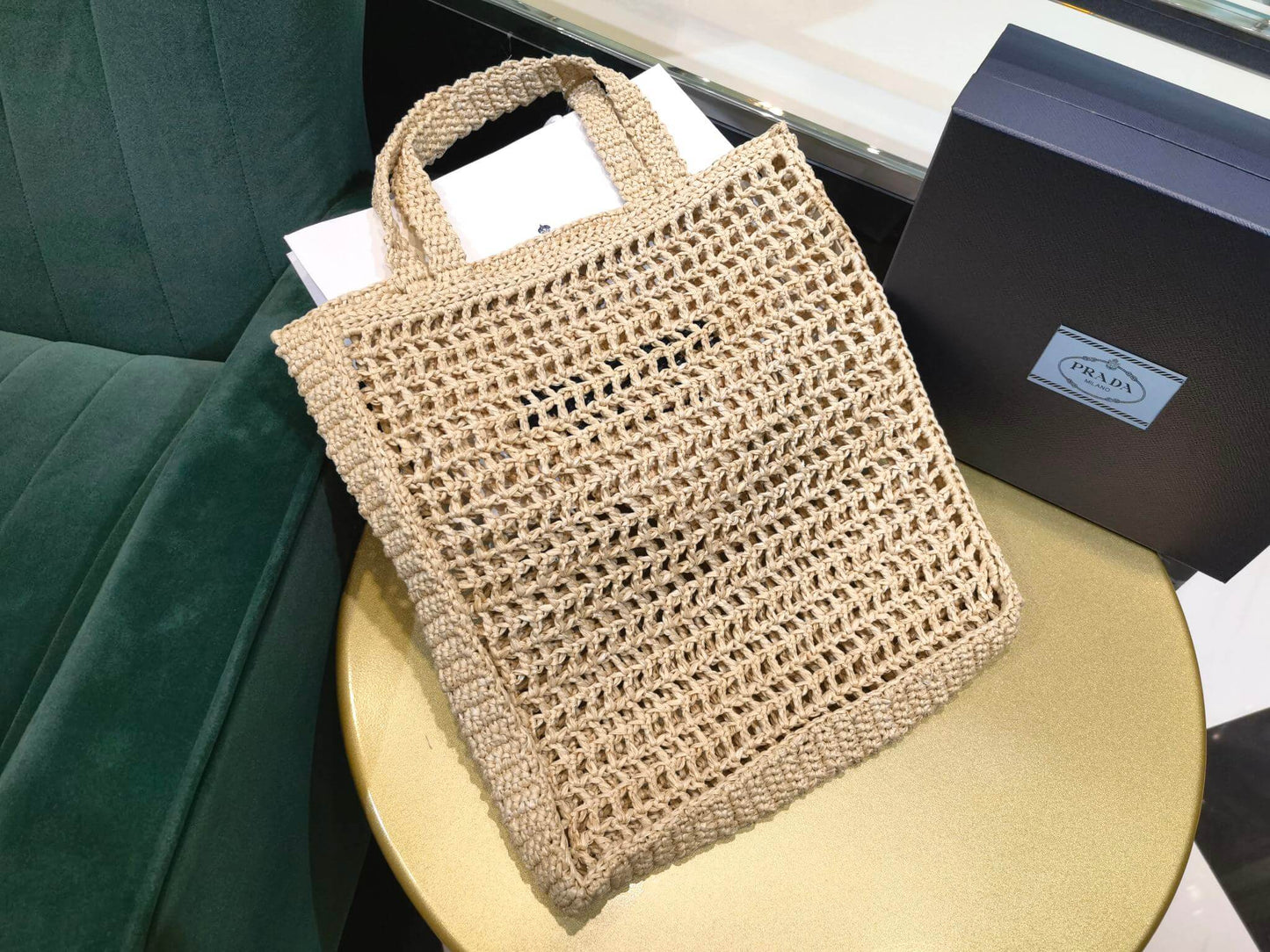 pra 1bg393 coconut fiber tote bag 36cm apricot