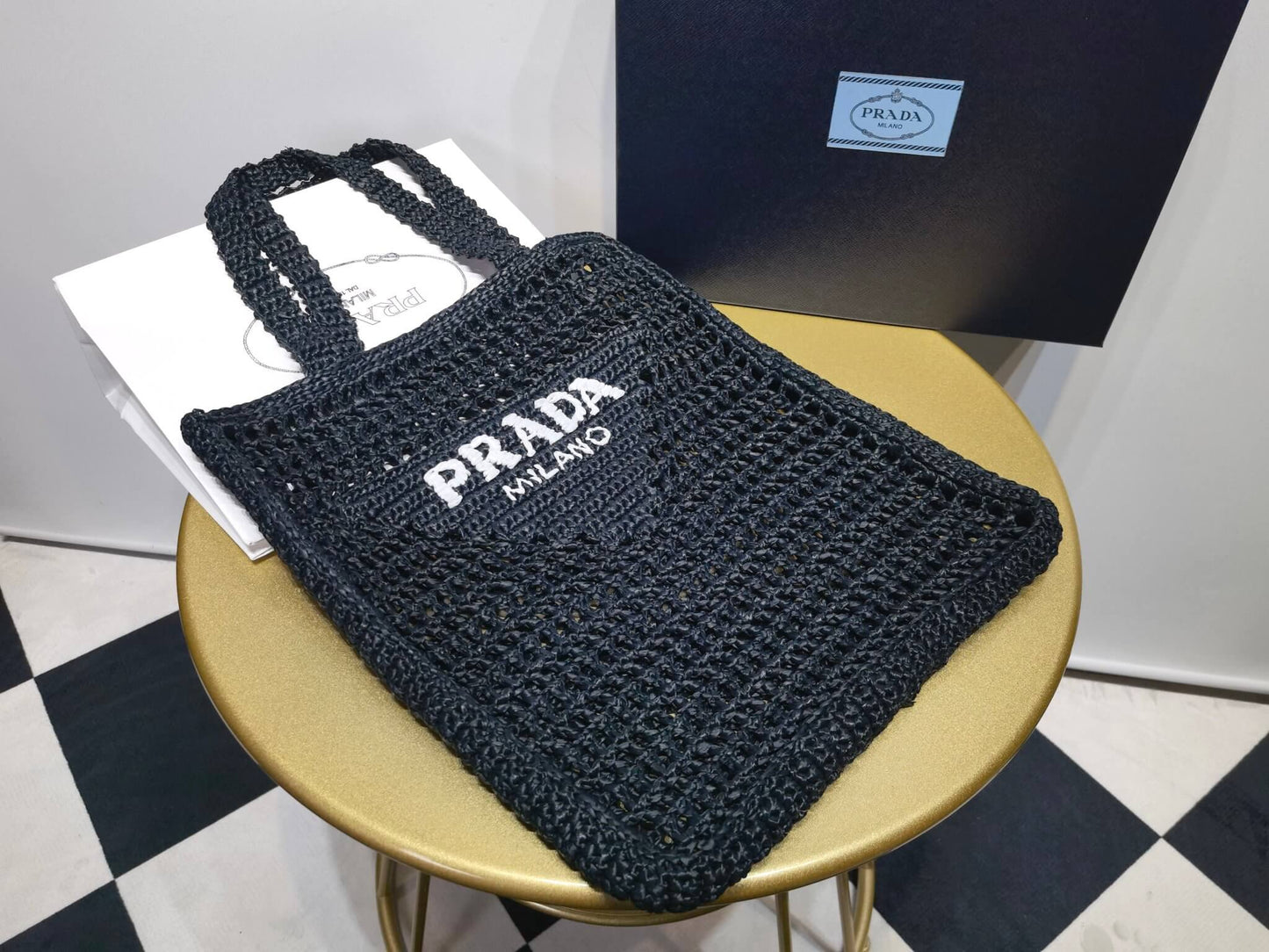 pra 1bg393 coconut fiber tote bag 36cm black