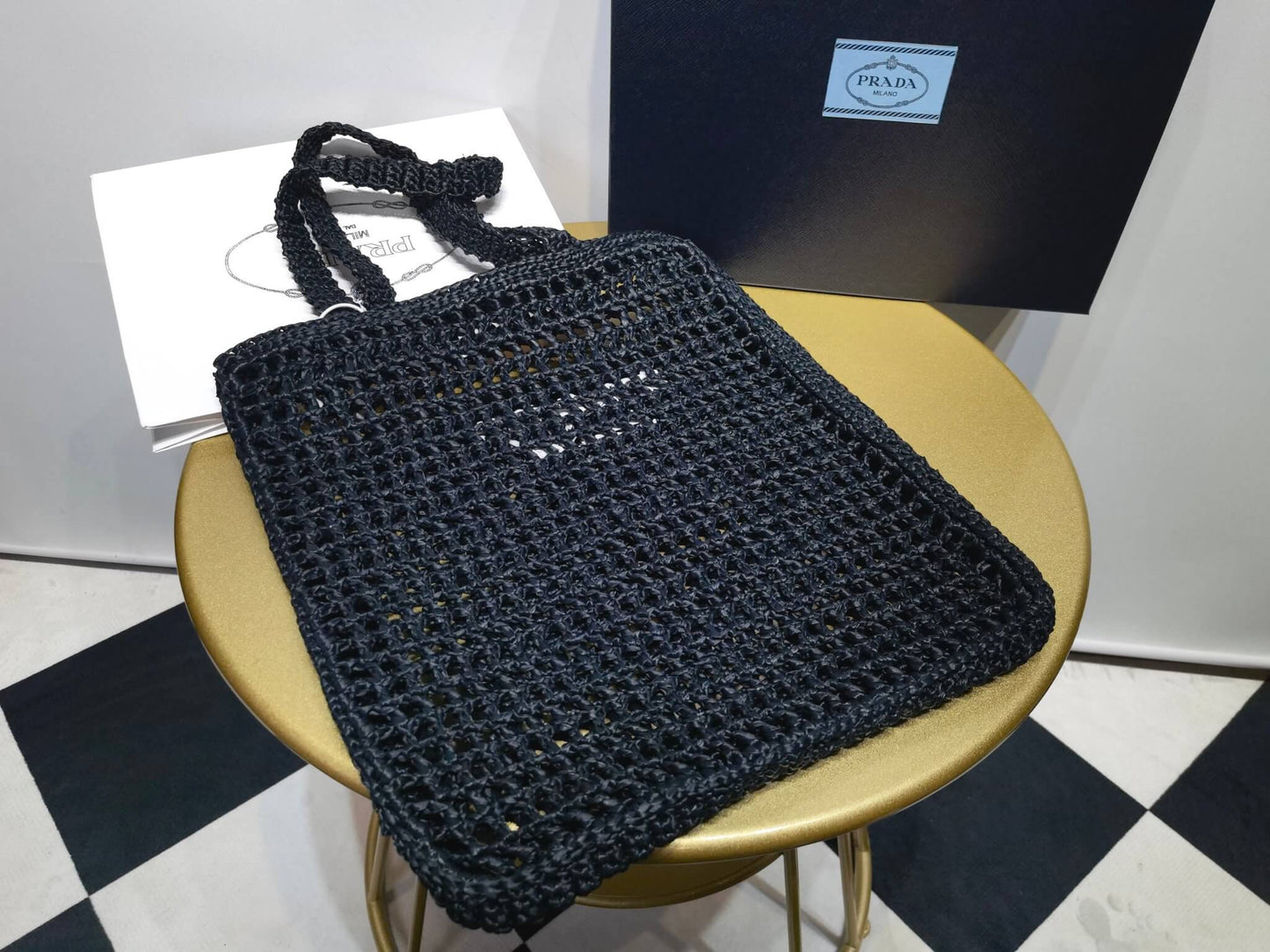 pra 1bg393 coconut fiber tote bag 36cm black