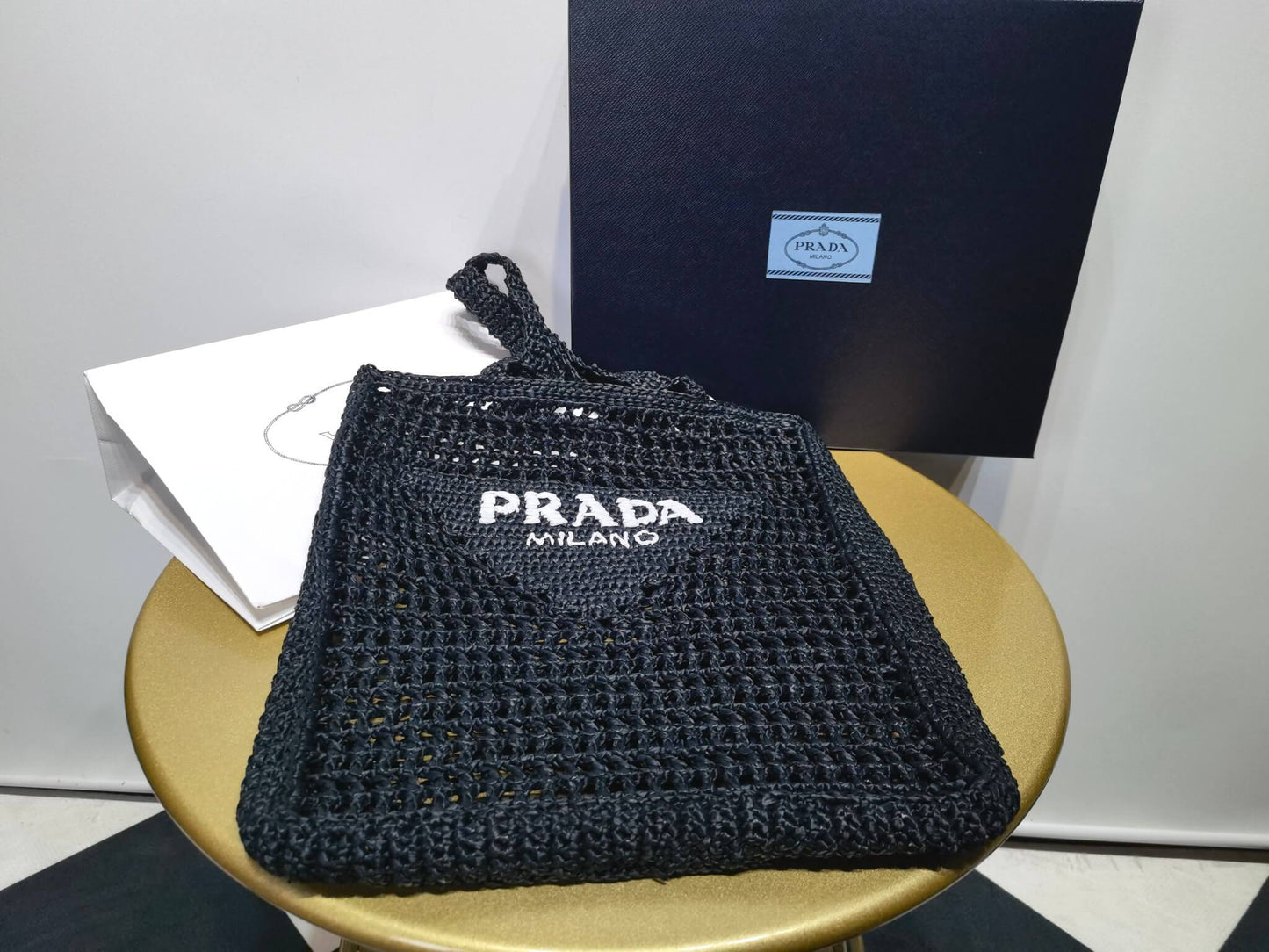 pra 1bg393 coconut fiber tote bag 36cm black