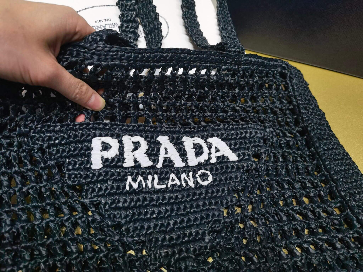 pra 1bg393 coconut fiber tote bag 36cm black