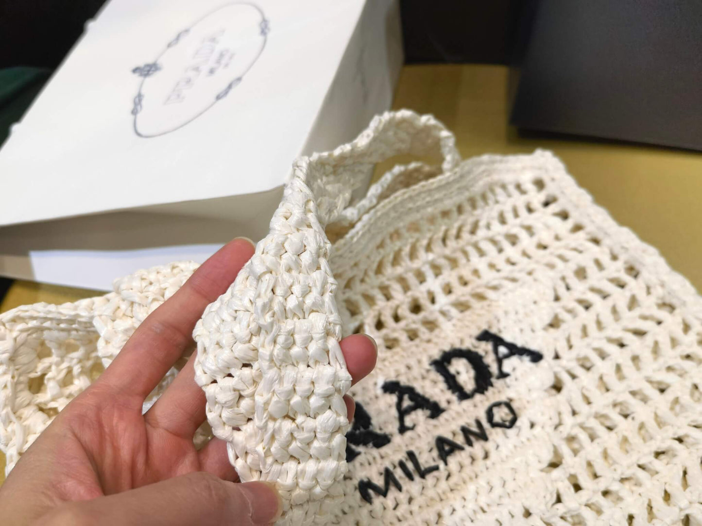 pra 1bg393 coconut fiber tote bag 36cm dirty white