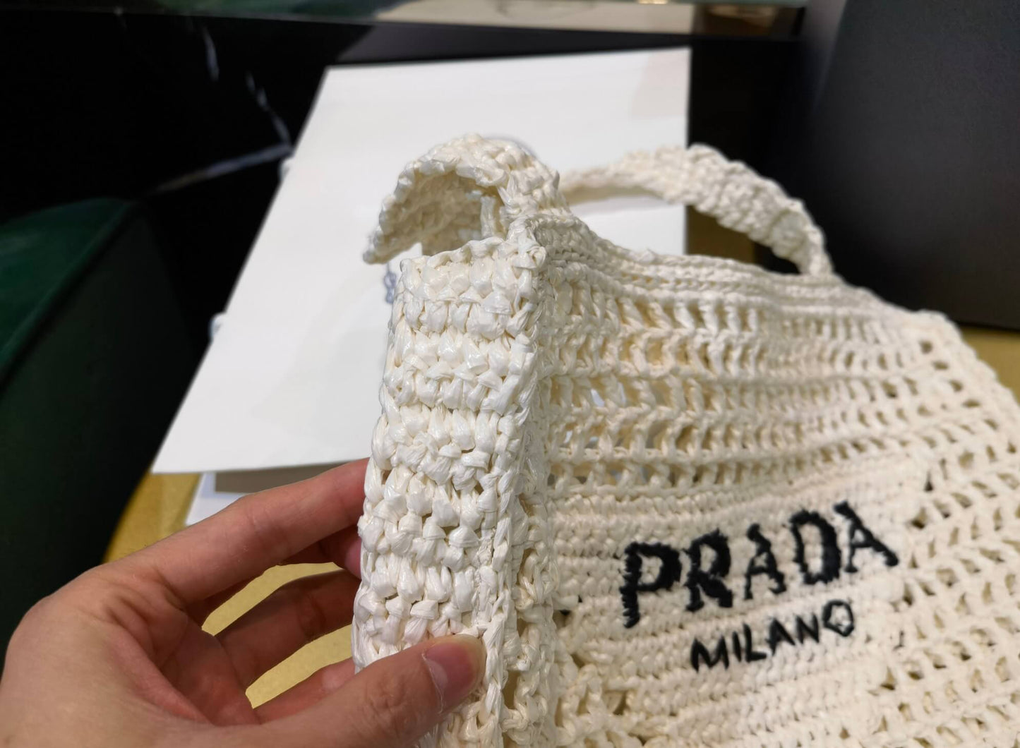 pra 1bg393 coconut fiber tote bag 36cm dirty white