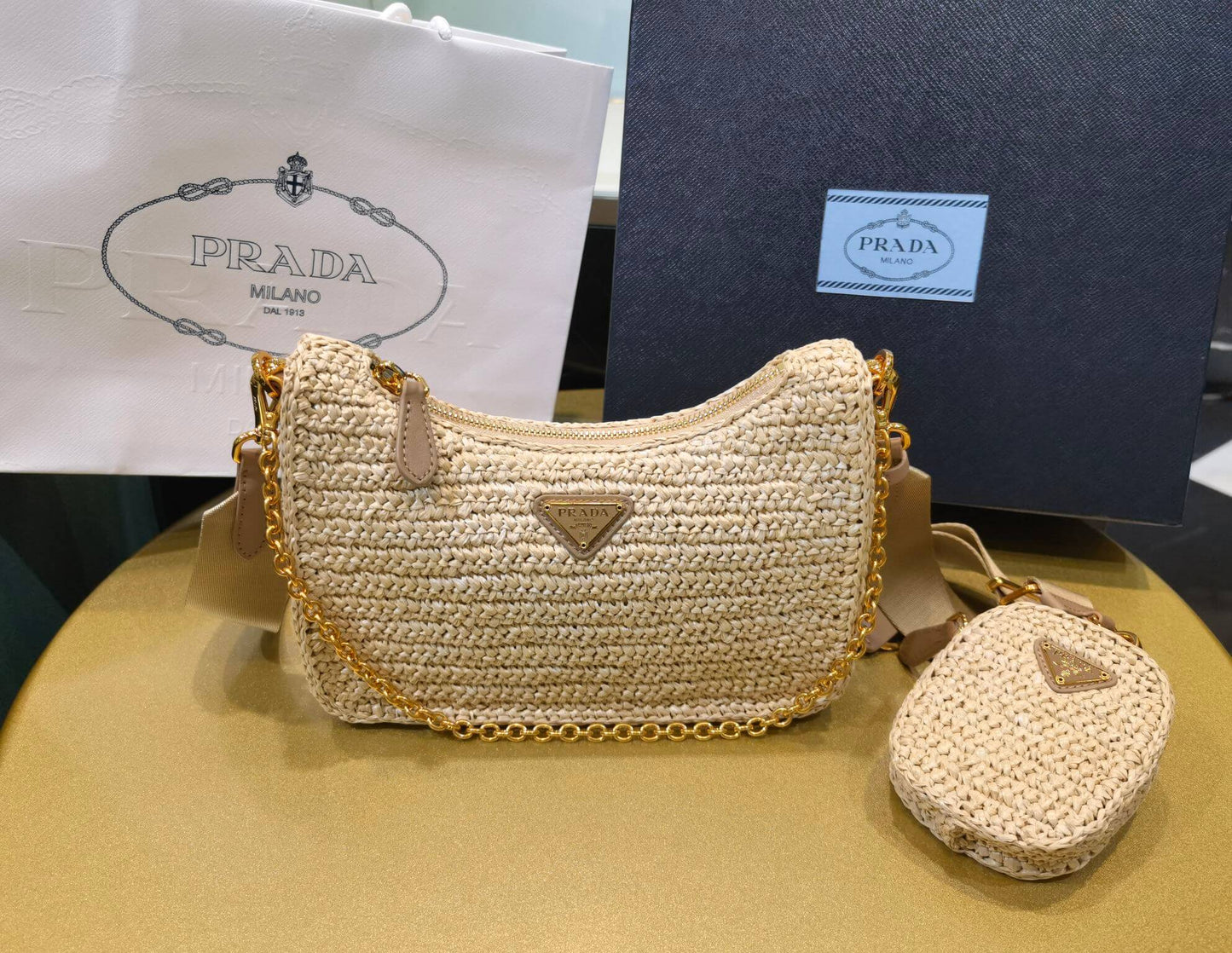 pra 1bh204 three in one hobo shoulder bag 23cm apricot