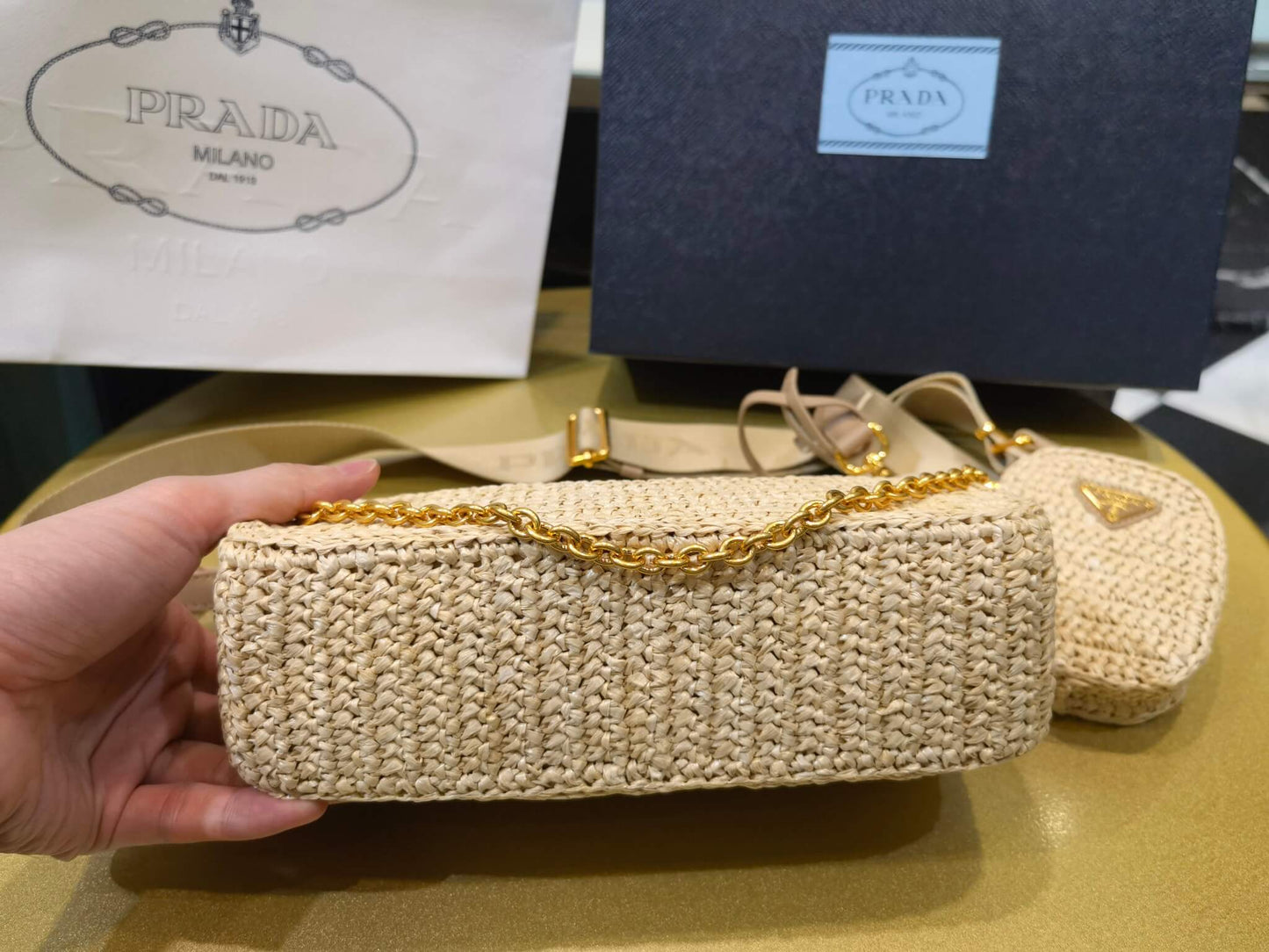 pra 1bh204 three in one hobo shoulder bag 23cm apricot