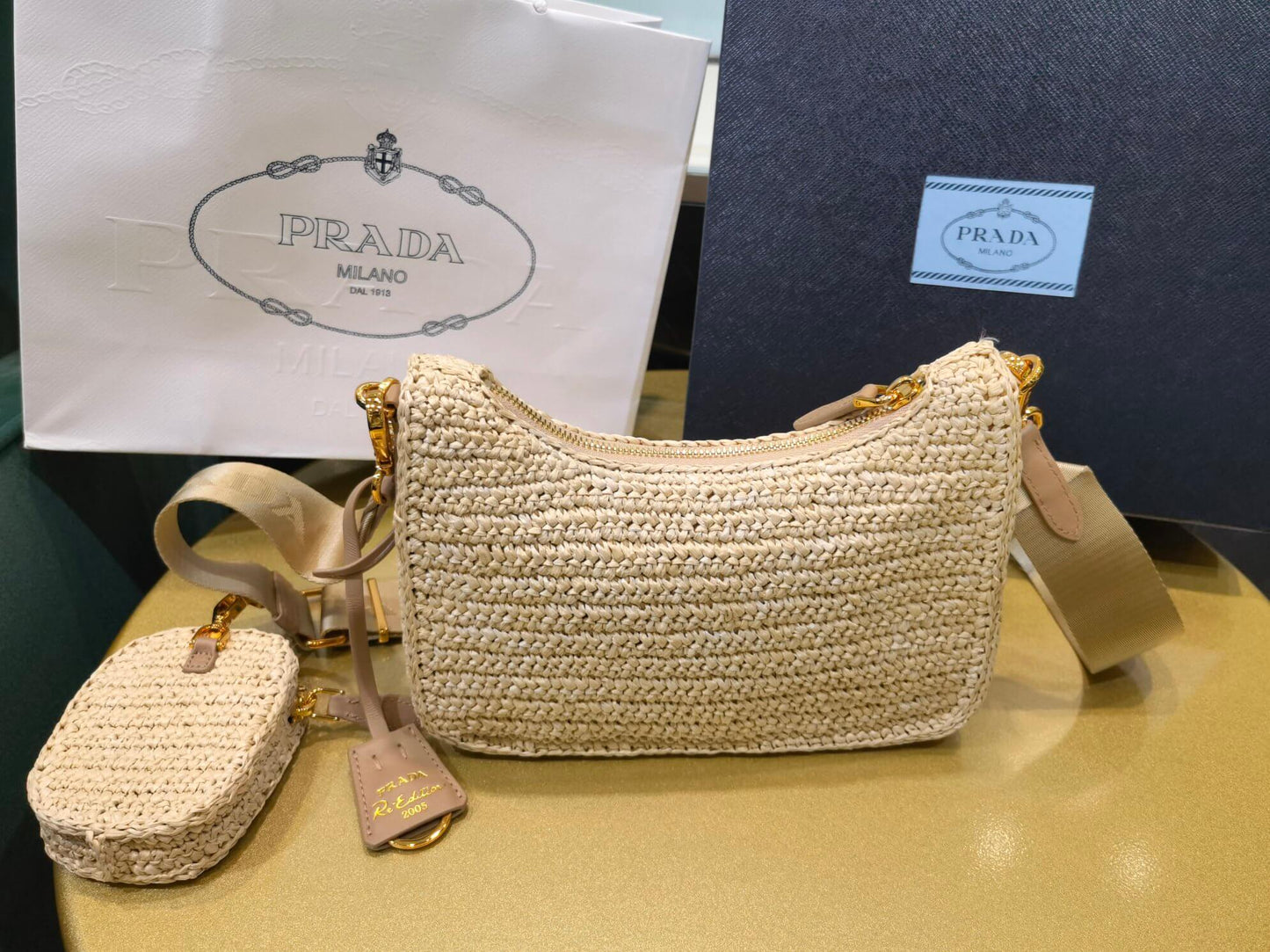 pra 1bh204 three in one hobo shoulder bag 23cm apricot