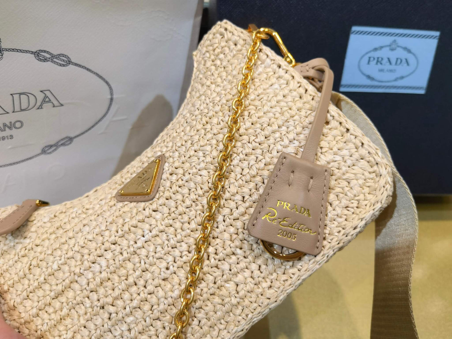 pra 1bh204 three in one hobo shoulder bag 23cm apricot