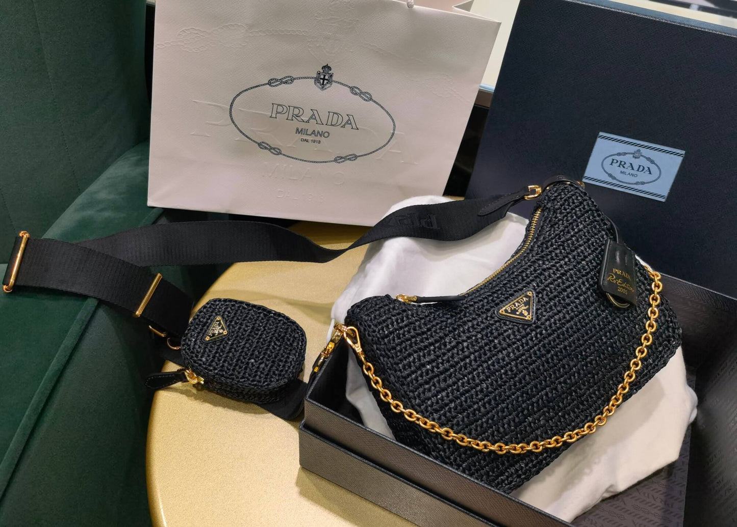 pra 1bh204 three in one hobo shoulder bag 23cm black