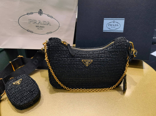 pra 1bh204 three in one hobo shoulder bag 23cm black