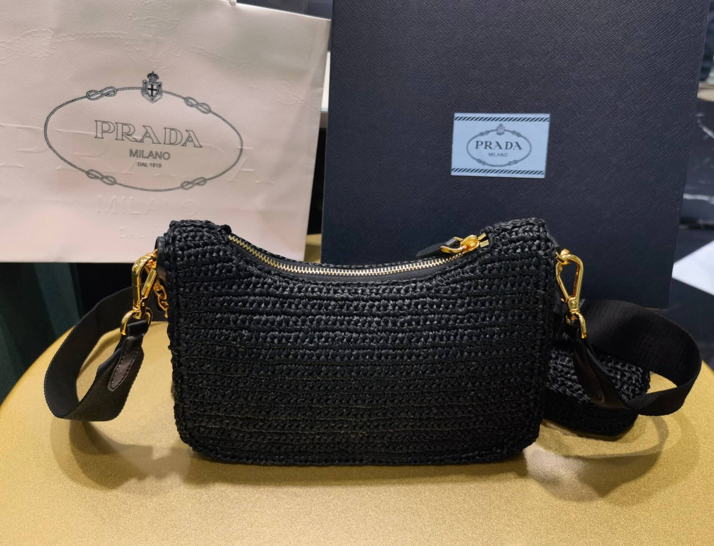 pra 1bh204 three in one hobo shoulder bag 23cm black